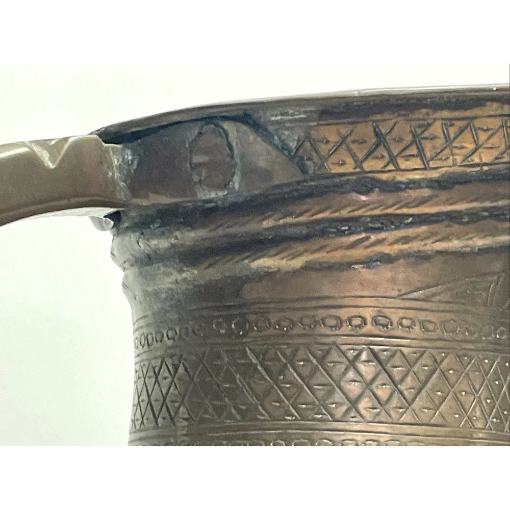 Antique Indo Persian Engraved Copper Ewer Pitcher Jug 12” Heavy 50oz